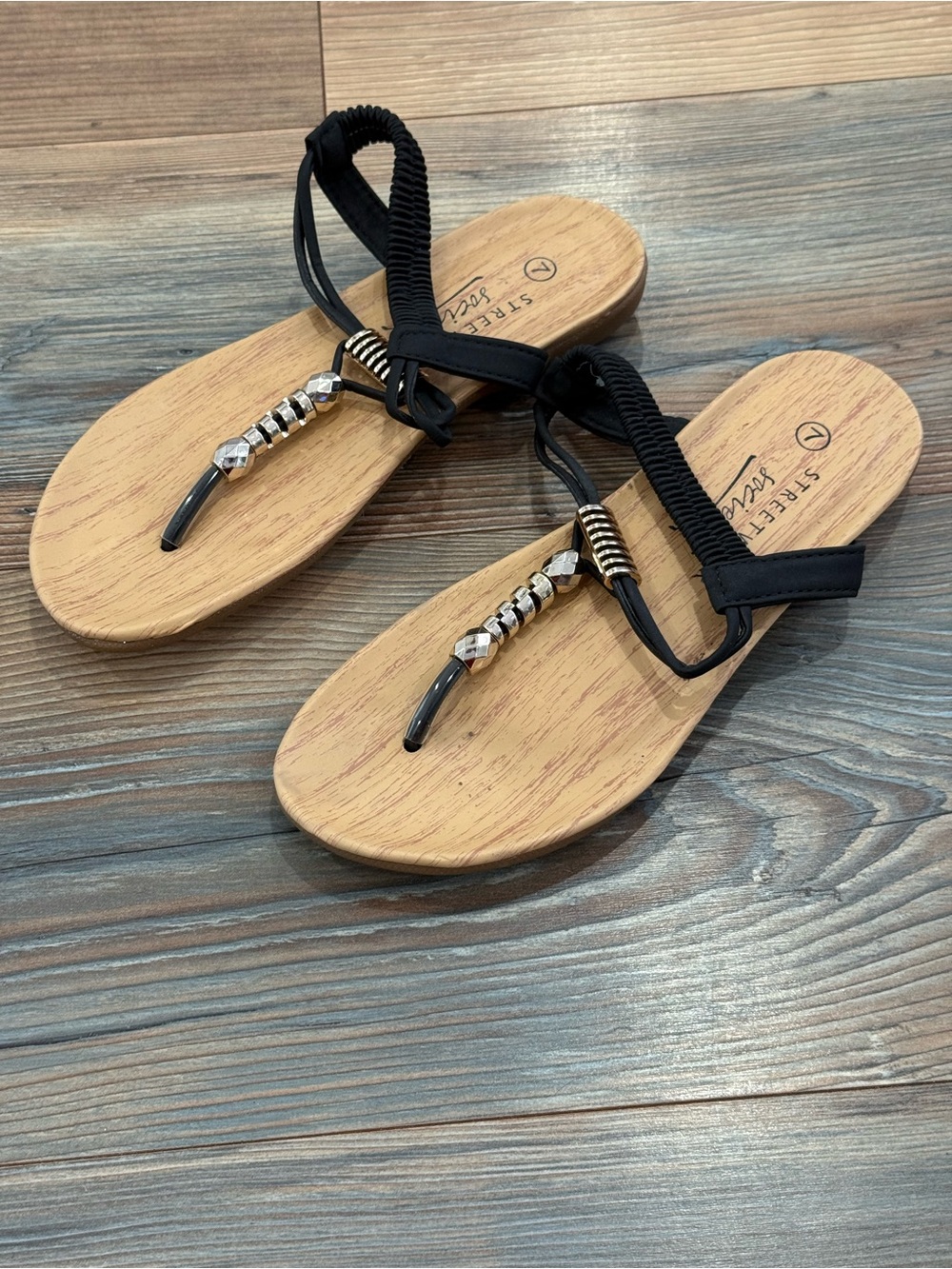 Street wear Society 7 Women's Black Beaded T-Strap Sandals